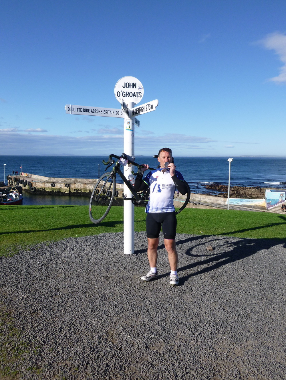 At John O'Groats; the finish line